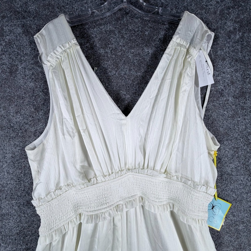 NWT CeCe Plisse Jumpsuit Womens XL White V-Neck Comfort Smocked-Waist Sleeveless - Picture 3 of 16